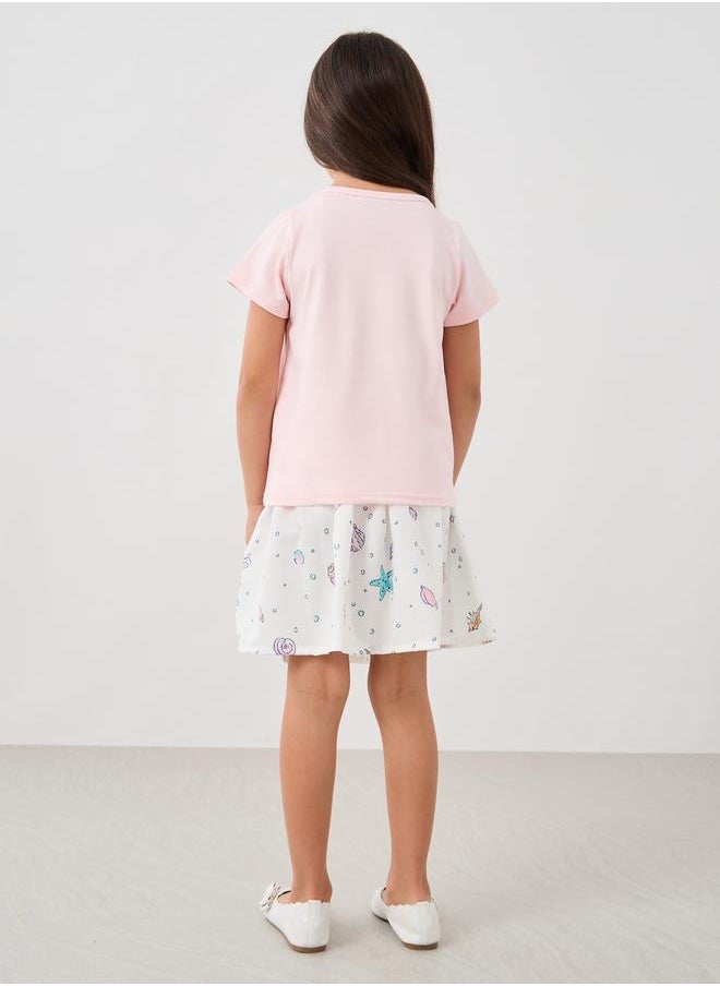 Styli Styli Girls Sea Shell Printed Short Sleeve T-Shirt and Skirt Set  - Image 3