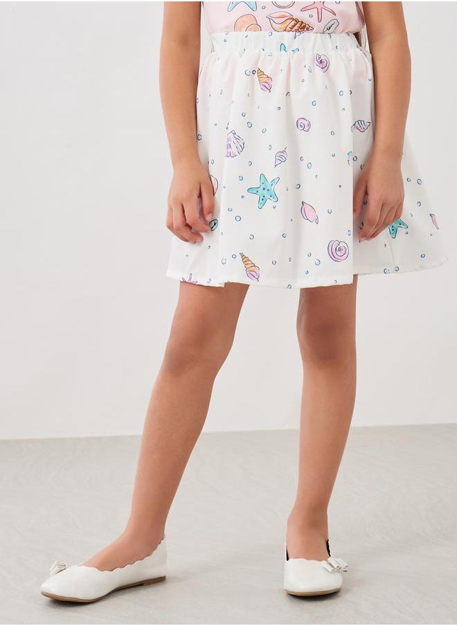 Styli Styli Girls Sea Shell Printed Short Sleeve T-Shirt and Skirt Set  - Image 5
