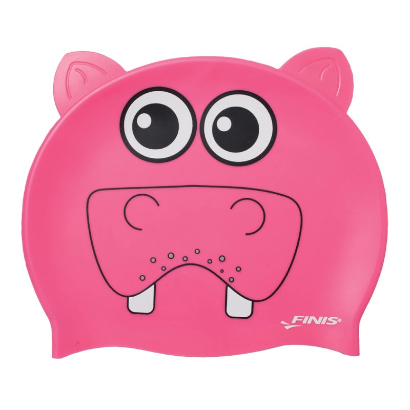 FINIS Animal Heads Silicone Swim Cap for Kids Fun 3D Animal Designs Snug Fit Chlorine Protection Hippo Pink - Image 2