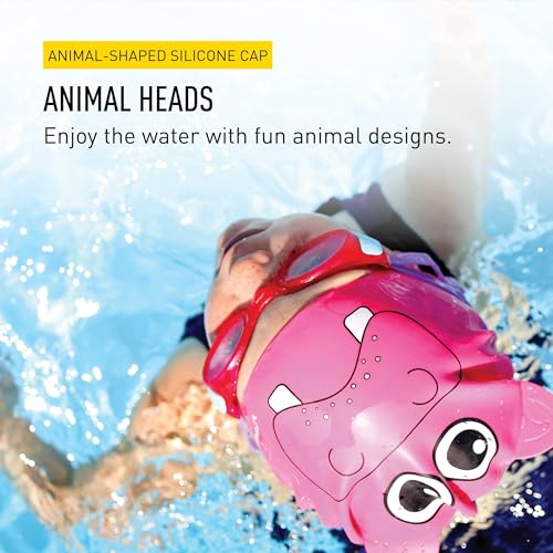 FINIS Animal Heads Silicone Swim Cap for Kids Fun 3D Animal Designs Snug Fit Chlorine Protection Hippo Pink - Image 3