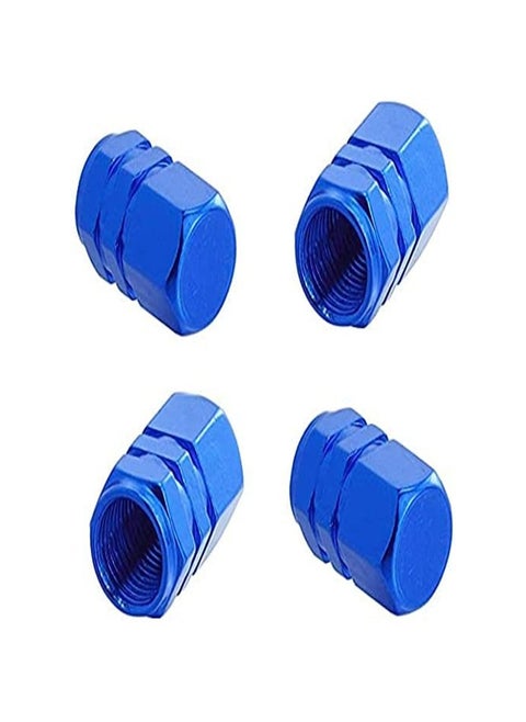 4-Piece Tire Stem Wheel Valve Covers Car Dustproof Tire Cap, Hexagon Shape Blue