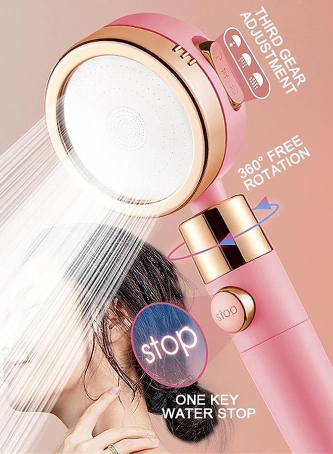 Bukela Shower Head Shower Head Water Saving Flow Degrees High Pressure Rain Shower Head 3 Modes Rotating Adjustment Bathroom Pink Shower Head Set, With 5 Pcs Filter Element（Pink） - Image 3