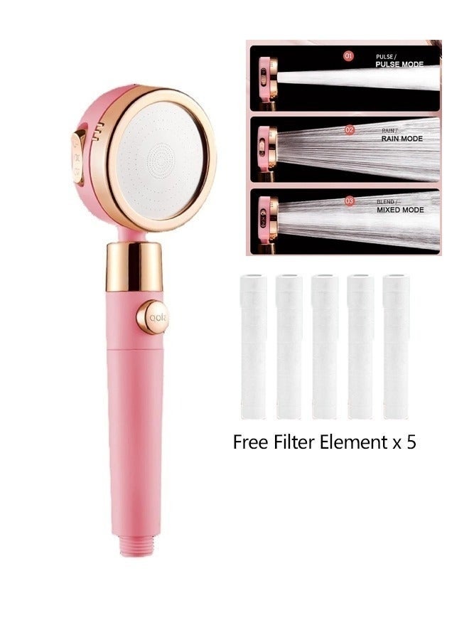 Bukela Shower Head Shower Head Water Saving Flow Degrees High Pressure Rain Shower Head 3 Modes Rotating Adjustment Bathroom Pink Shower Head Set, With 5 Pcs Filter Element（Pink） - Image 1