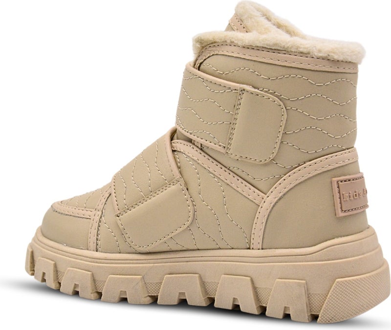 Kids A More Annabel Embroidered Detailed Plush Furry Double Velcro Girls Boots Beige Color - Image 3