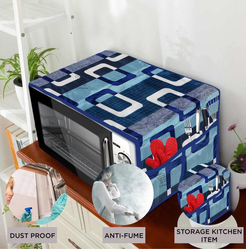 E-Retailer® Exclusive 3-Layered Polyester Combo Set of Appliances Cover (1 Pc. Fridge Top Cover, 3 Pc. Handle Cover, 1 Pc. of Microwave Oven Top Cover and 1 Pc. Front Load Washing Machine Cover) (Color-Blue, Design-Geometric, Set Contains-6 Pcs. ) - Image 5