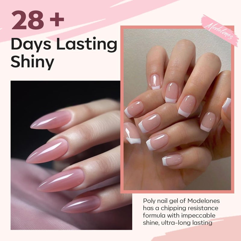 modelones Poly Gel Set 6 Colors Jelly Gel Milky White Sheer Pink Nude Translucent Nail Extension Kit DIY Art for Women - Image 3
