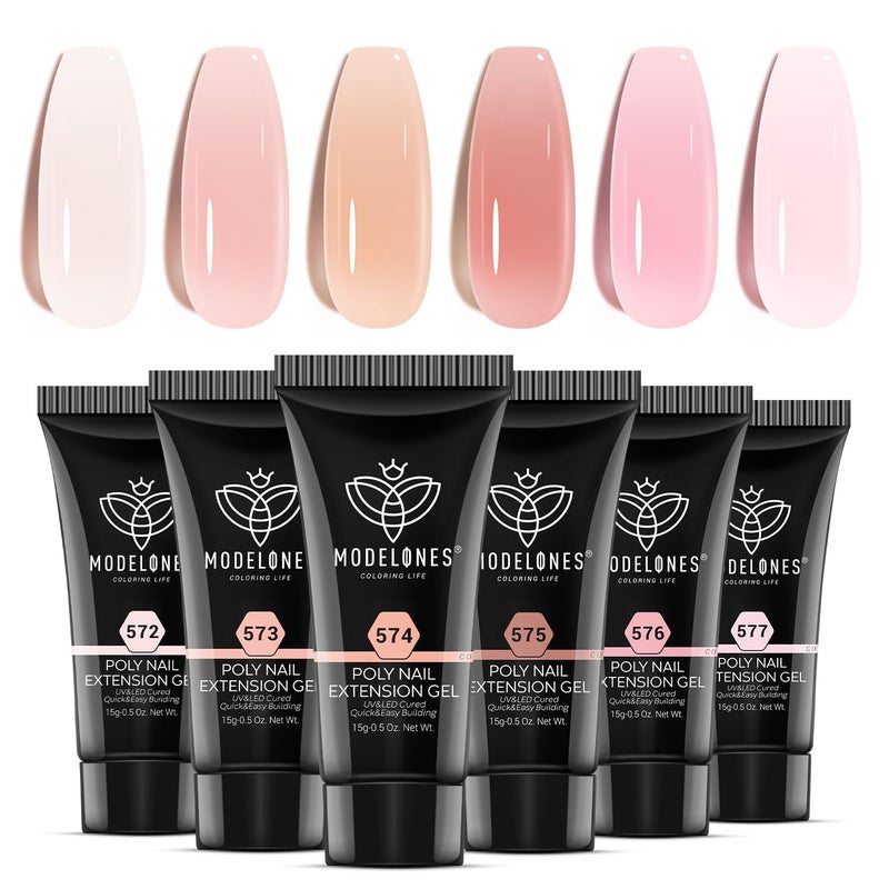 modelones Poly Gel Set 6 Colors Jelly Gel Milky White Sheer Pink Nude Translucent Nail Extension Kit DIY Art for Women - Image 1