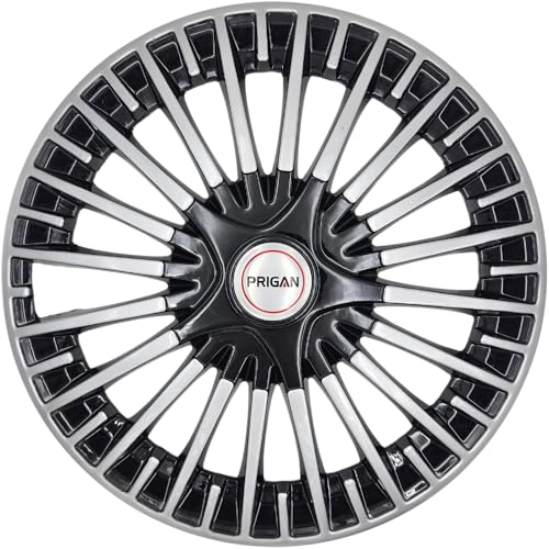 PRIGAN 16 Inch Universal Wheel Cover Black Silver Color Wheel Cap for All 16 Inch Cars (Set of 4 Pcs) (Press Fitting) Model Name- Acura Black Silver 16 - Image 1