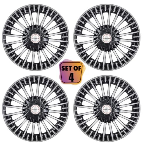 PRIGAN 16 Inch Universal Wheel Cover Black Silver Color Wheel Cap for All 16 Inch Cars (Set of 4 Pcs) (Press Fitting) Model Name- Acura Black Silver 16 - Image 2