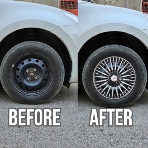 PRIGAN 16 Inch Universal Wheel Cover Black Silver Color Wheel Cap for All 16 Inch Cars (Set of 4 Pcs) (Press Fitting) Model Name- Acura Black Silver 16 - Image 3
