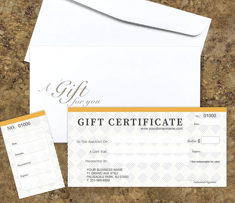 IMPACTONLINEPRINTING Custom Gift Certificates For Business - Add Your Store Name and Address, Comes with Free matching Envelopes and Sequential Numbering Printing (Modern) - Image 1