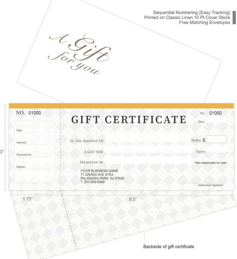 IMPACTONLINEPRINTING Custom Gift Certificates For Business - Add Your Store Name and Address, Comes with Free matching Envelopes and Sequential Numbering Printing (Modern) - Image 3