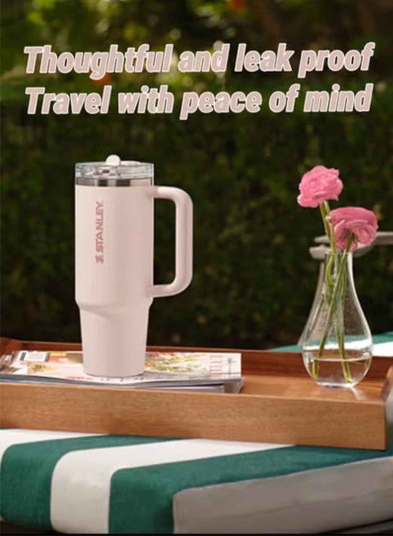 Stanley Quencher ProTour Flip Straw Tumbler with Leakproof Lid 40 oz | Built-In Straw & Handle | Cupholder Compatible for Travel | Insulated Stainless Steel Cup | BPA-Free | Rose Quartz - Image 5