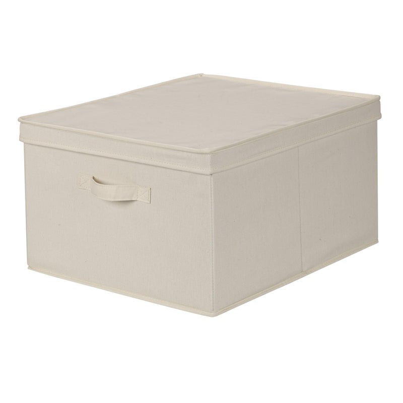 Household Essentials 115 Storage Box with Lid and Handle | Natural Beige Canvas | Jumbo - Image 1