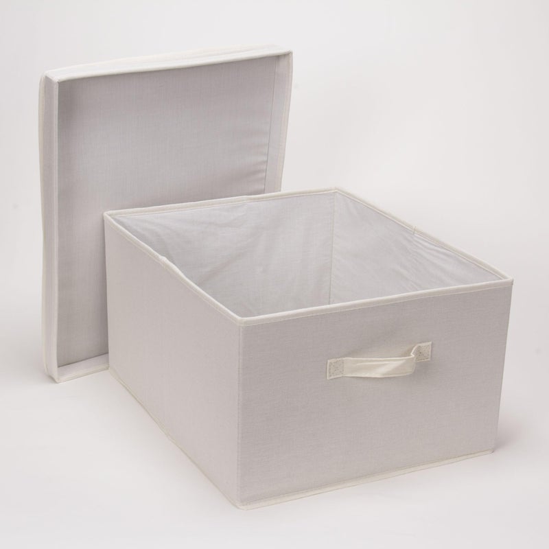 Household Essentials 115 Storage Box with Lid and Handle | Natural Beige Canvas | Jumbo - Image 3