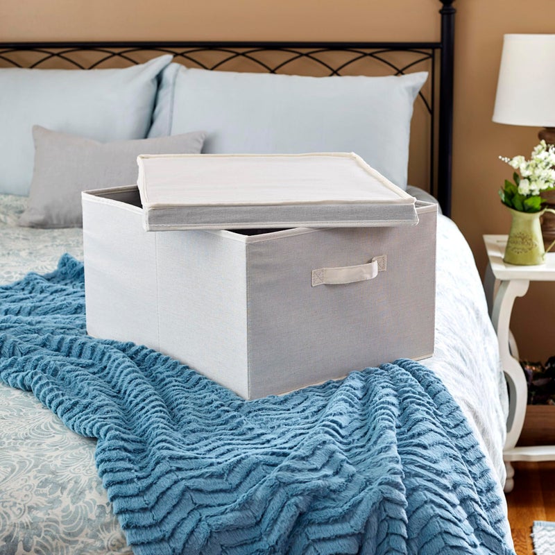 Household Essentials 115 Storage Box with Lid and Handle | Natural Beige Canvas | Jumbo - Image 2