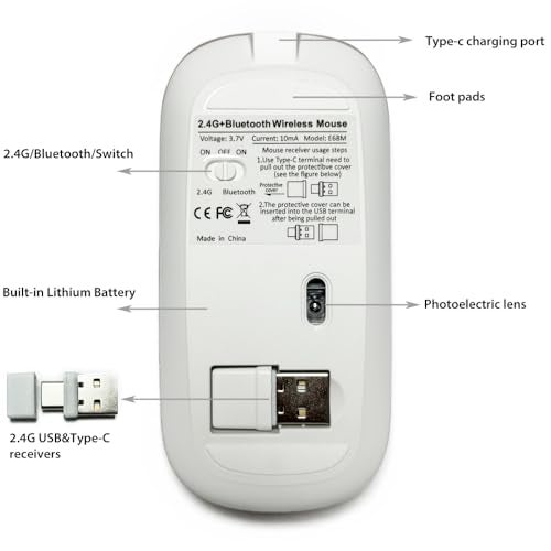KLO LED Rechargeable (BT5.2+Type-C+USB2.4G) Bluetooth Mouse for MacBook/MacBook air/Pro/iPad/Laptop/Notebook/pc/Chromebook (A LED/Pink) - Image 4