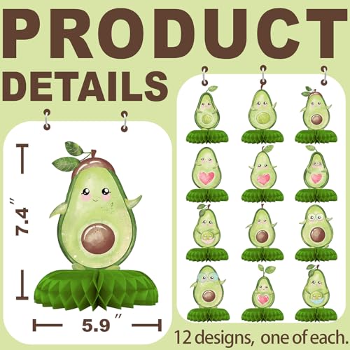 BonBeeDesign 12 Pack Avocado Table Decorations Avocado Party Decorations for Kids Birthday and Baby Shower Avocado Table Toppers - Image 5