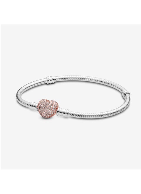 Pandora Moments Sparkling Heart Link Snake Bracelet