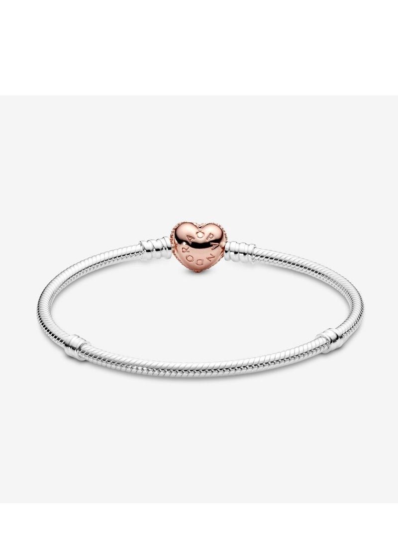 Pandora Moments Sparkling Heart Link Snake Bracelet