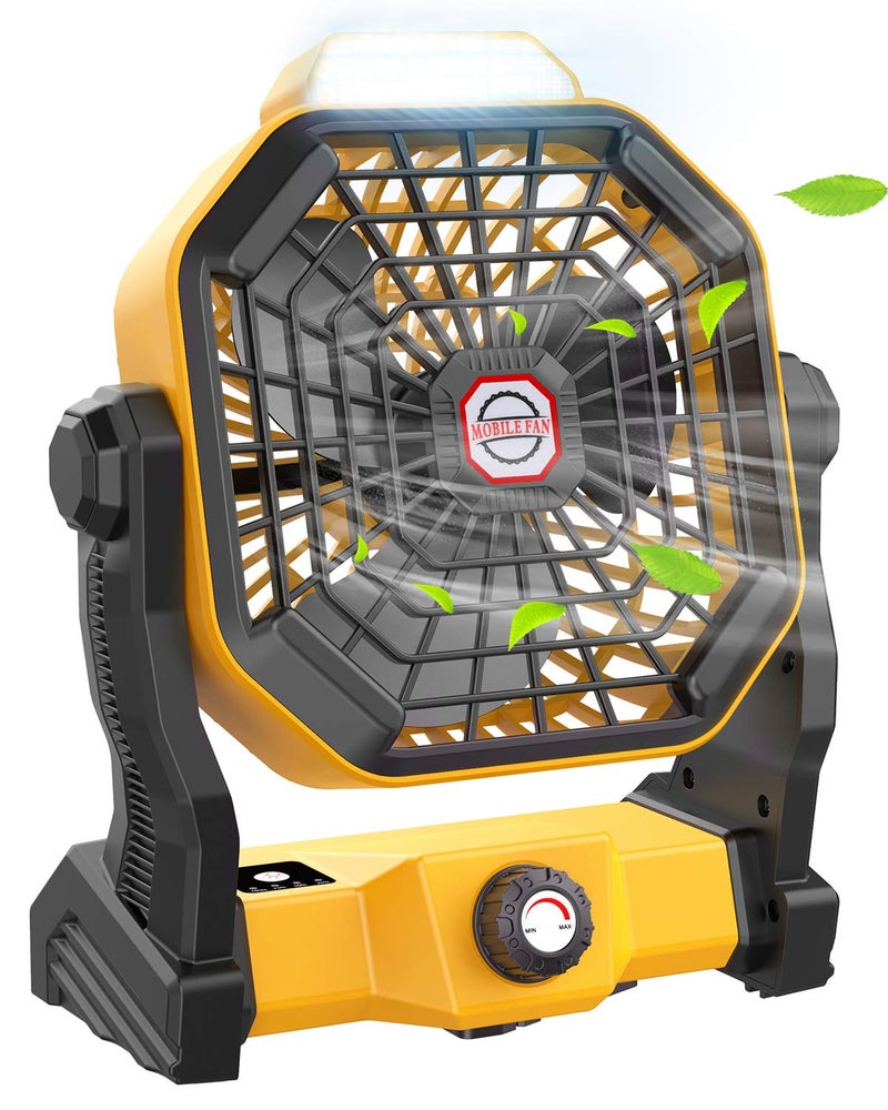 JINLICTE Camping Fan with LED Lantern 36 Hours 9 Inch Portable Rechargeable Battery Powered Fan with Stepless Speed and Quiet Battery Operated for Picnic Barbecue Fishing Travel Home Tent