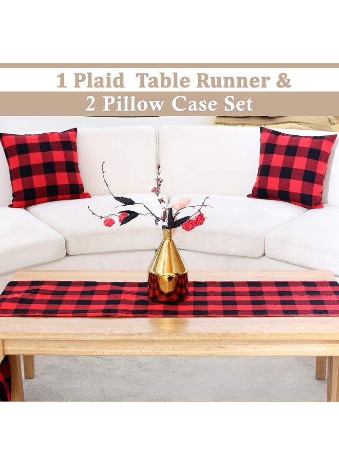 BETTERLINE BETTERLINE Buffalo Check Plaid Set of Table Runner and 2 Throw Pillow Covers - Plaid Pattern Checkers - 72 Inch x 14 Inch Runner and 18 Inch x 18 Inch Pillow Cover Case  - Image 2