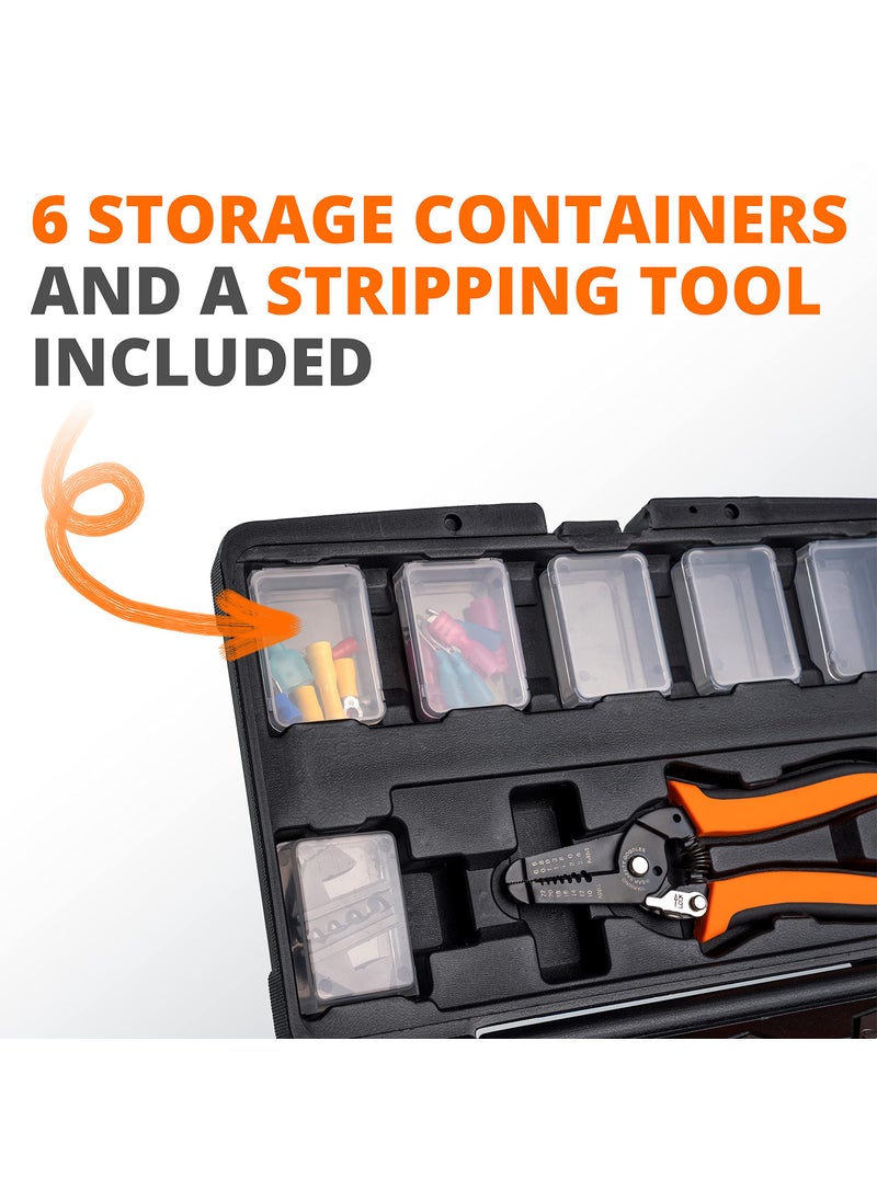 Wirefy Crimping Tool Set 8 PCS - Ratcheting Wire Crimper - Heat Shrink, Non-Insulated, Open Barrel, Flag, Ferrule Connectors