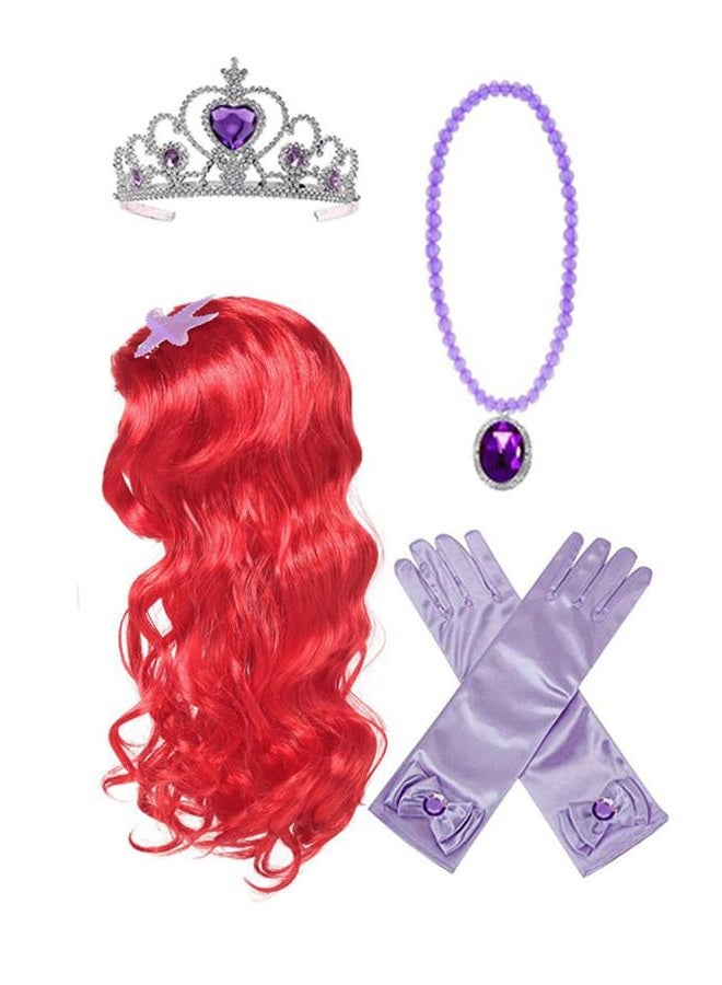 Yosbabe Princess Mermaid Wig Ariel Braid with Princess Tiara Necklace Gloves Not Including Dress Princess Mermaid Ariel Dress Up Halloween Costume Cosplay Accessories for Kids Girls (purple1) - Image 1
