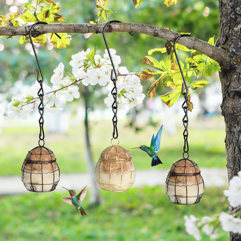 succulentlovers 3PCS Bird Nesting Material, Refillable Hummingbird Nesters Cage Holder with Wool Material for Wild Birds Nesting Station, Nesting Balls for Bird Lover Gifts, Bird Watching Gifts for Outdoor Patio - Image 1