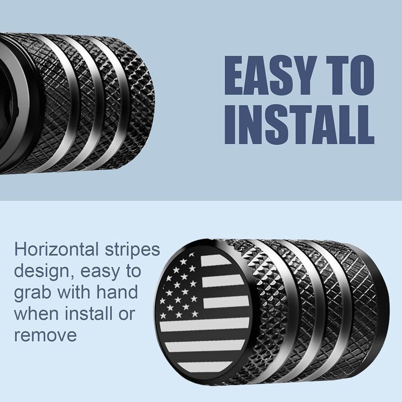 DECURCAR Tire Valve Stem Cap Cover - 5 Pack Corrosion Protection Leak-Proof Tire Air Caps American Flag Emblem Universal for Car Truck Motorcycle Bike Black - Image 4