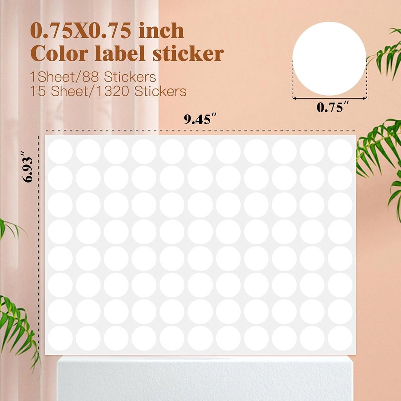 PARLAIM 3/4 Inch Color Code Dot Sticker Labels, White Circle Stickers, Round Dots Label for Home Office Marking,Organizing,1320 Pcs (White) - Image 2