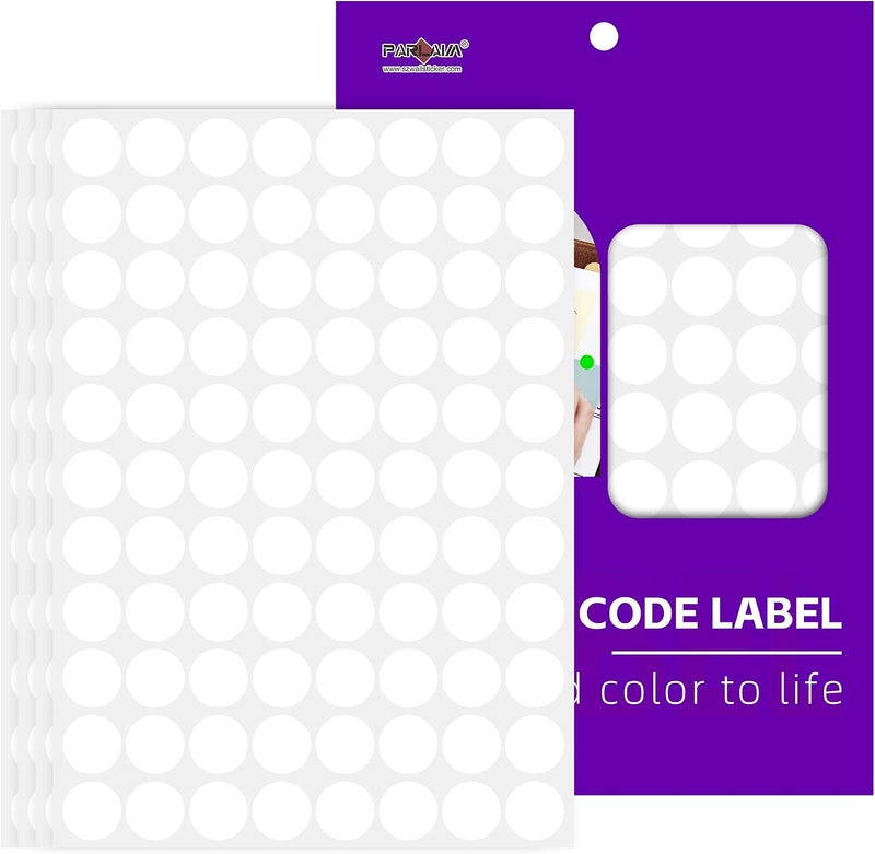 PARLAIM 3/4 Inch Color Code Dot Sticker Labels, White Circle Stickers, Round Dots Label for Home Office Marking,Organizing,1320 Pcs (White) - Image 1