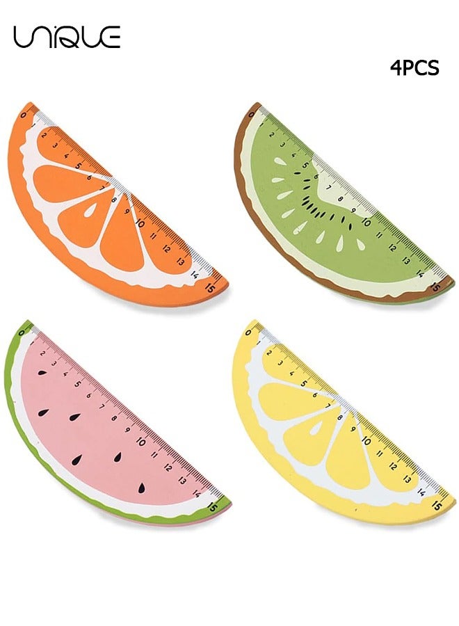 يونيك 4 قطع مساطر خشبية للأطفال ، مسطرة قياس الخشب ، مسطرة الطلاب ، نمذجة الفاكهة الإبداعية ، للأطفال ، الطلاب ، اللوازم المكتبية ، جوائز مكافآت التدريس (15 سم) - Image 1