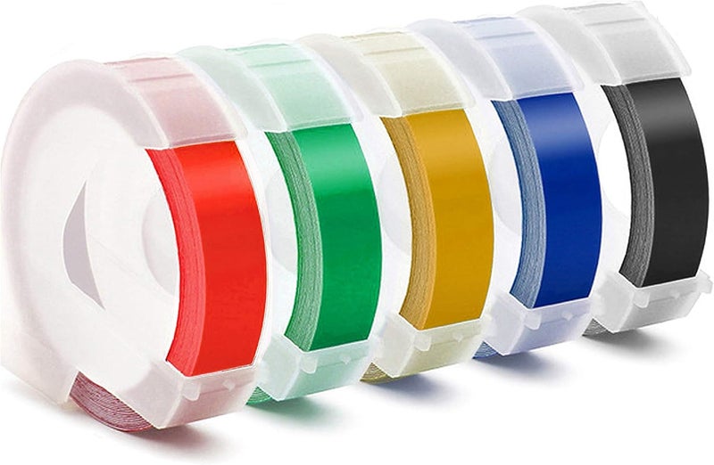 Methray Embossing Label Tape Compatible with Dymo Label Maker,3/8 Inch 3D Plastic Labels Replacement for Dymo Organizer Xpress 12965 DYM 12966 Office Mate II (White on Black/Red/Blue/Yellow/Green) - Image 1