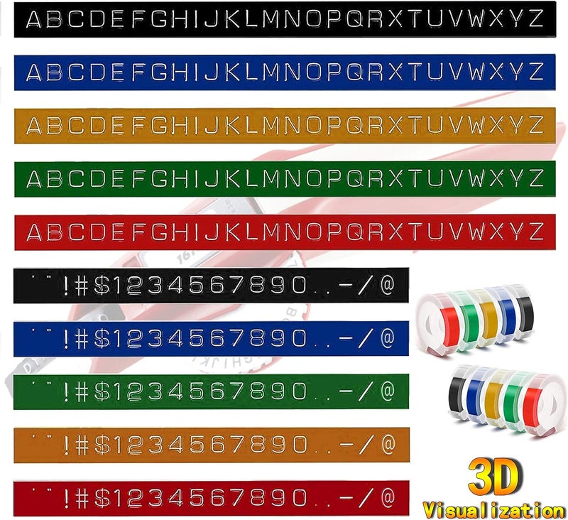 Methray Embossing Label Tape Compatible with Dymo Label Maker,3/8 Inch 3D Plastic Labels Replacement for Dymo Organizer Xpress 12965 DYM 12966 Office Mate II (White on Black/Red/Blue/Yellow/Green) - Image 2