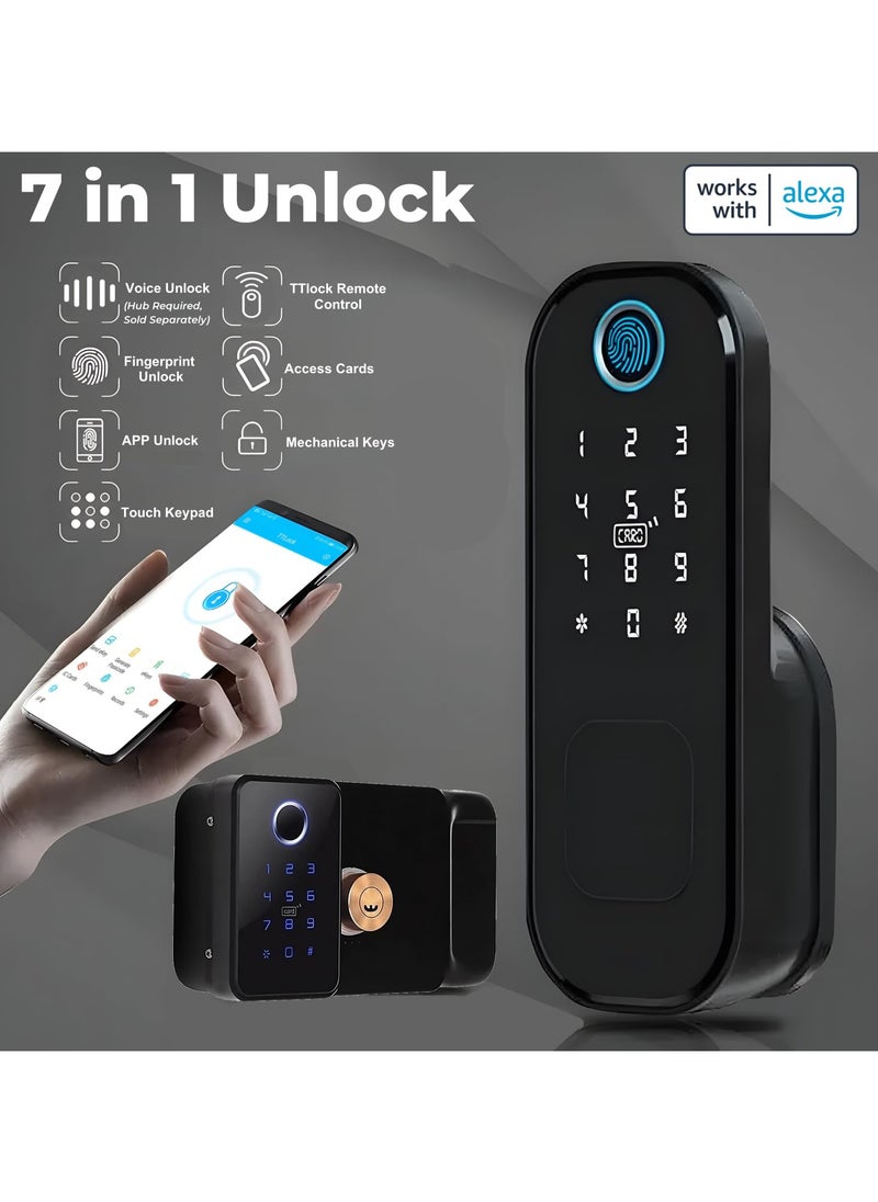 LUMIVE - Lumive SafeGuard GT15, a Weatherproof Smart Rimlock Lock, Comes with Fingerprint Entry, Passcodes, App Unlock, 5 Cards, and  TTlock FOB Remote Fits Doors 30-60mm(Supports Remote Unlock, Hub Required) - Image 1