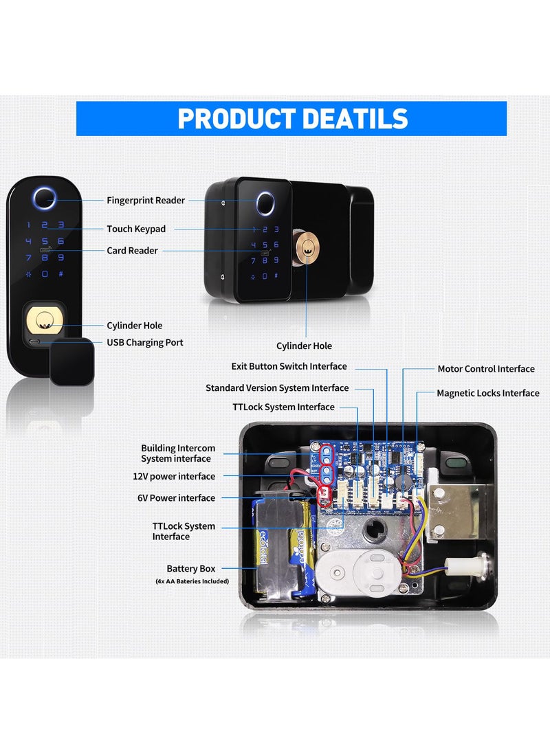 LUMIVE - Lumive SafeGuard GT15, a Weatherproof Smart Rimlock Lock, Comes with Fingerprint Entry, Passcodes, App Unlock, 5 Cards, and  TTlock FOB Remote Fits Doors 30-60mm(Supports Remote Unlock, Hub Required) - Image 1