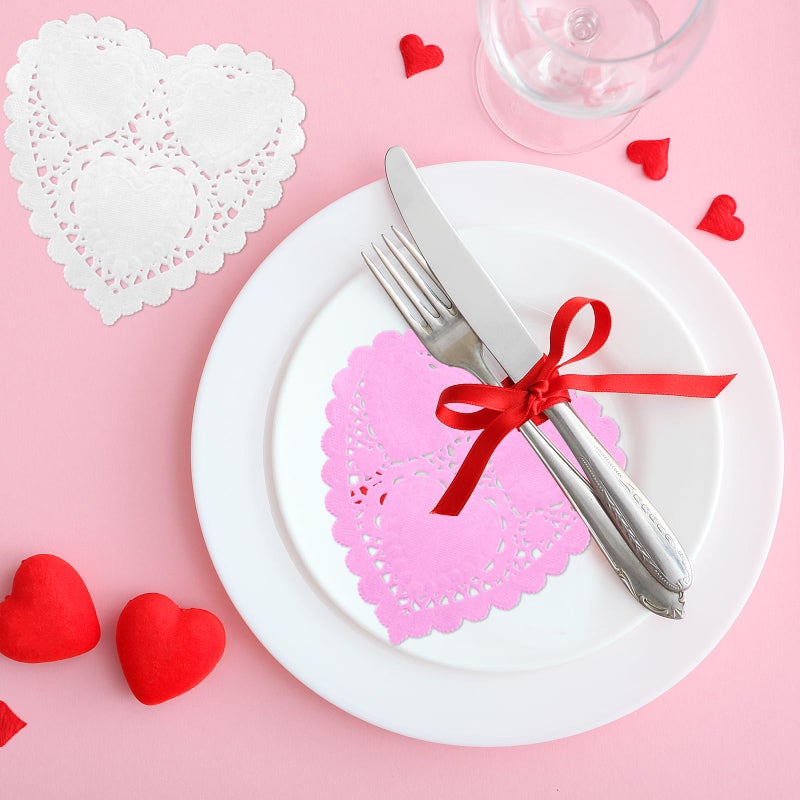 ANPUNAT 150 Pcs Valentine Heart Doilies 4Inch Heart Shape Paper Doily with 4 Colors Red Pink Light Green and White for Valentine's Mother's Day Wedding Favor Party Decorations - Image 4