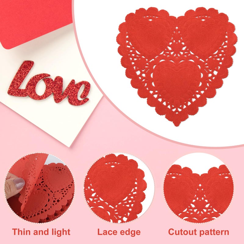 ANPUNAT 150 Pcs Valentine Heart Doilies 4Inch Heart Shape Paper Doily with 4 Colors Red Pink Light Green and White for Valentine's Mother's Day Wedding Favor Party Decorations - Image 3