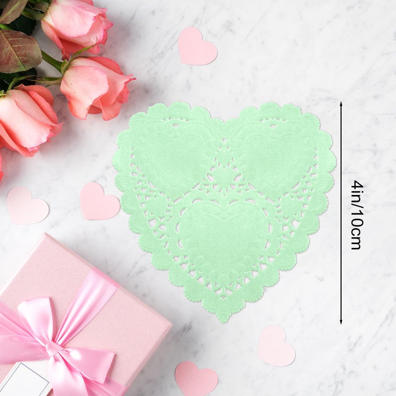 ANPUNAT 150 Pcs Valentine Heart Doilies 4Inch Heart Shape Paper Doily with 4 Colors Red Pink Light Green and White for Valentine's Mother's Day Wedding Favor Party Decorations - Image 2
