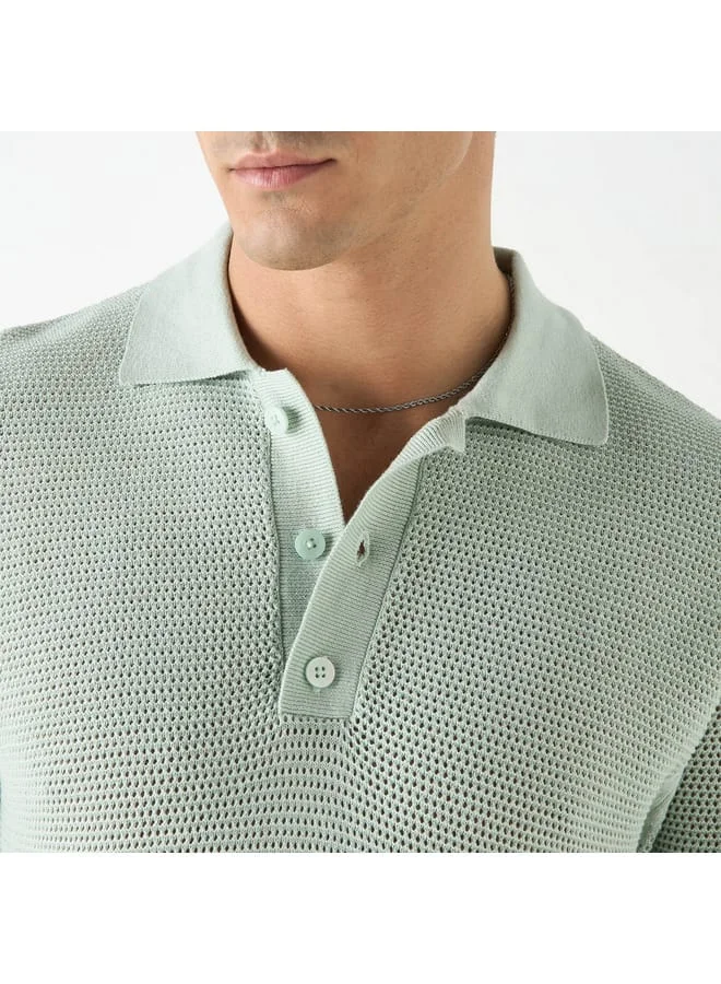 Iconic Iconic Textured Polo T-shirt with Short Sleeves