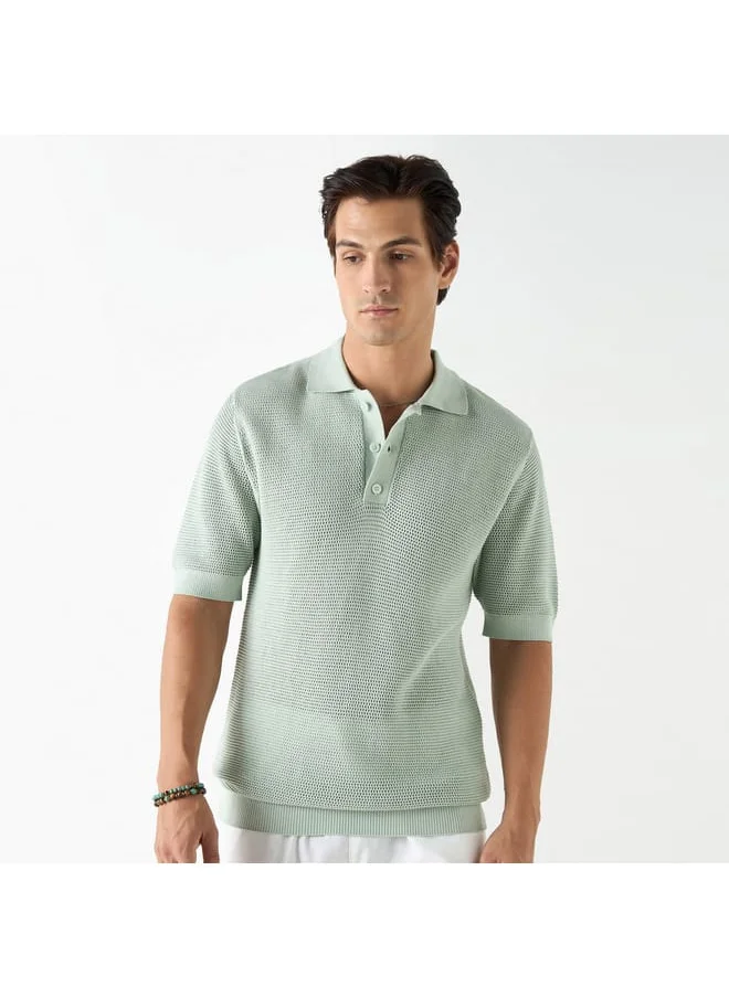 Iconic Iconic Textured Polo T-shirt with Short Sleeves