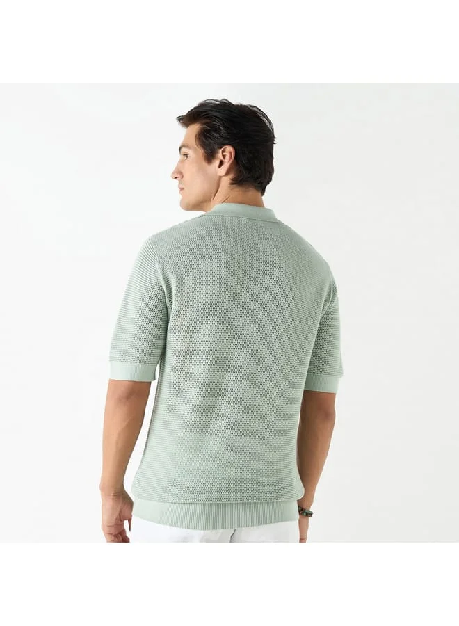 Iconic Iconic Textured Polo T-shirt with Short Sleeves