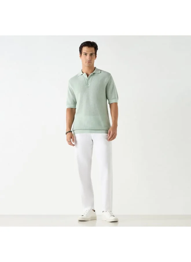 Iconic Iconic Textured Polo T-shirt with Short Sleeves