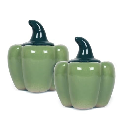 QIMACPLUS Ceramic Capsicum Decorative Pickle Jar Multipurpose Aachar & Masala Storage Jars for Kitchen and Dining Table - Stylish Food Storage Solution Set of 1-500 ML (Green) - Image 1