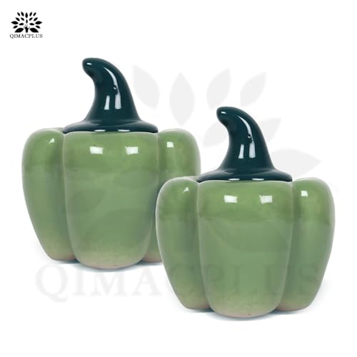 QIMACPLUS Ceramic Capsicum Decorative Pickle Jar Multipurpose Aachar & Masala Storage Jars for Kitchen and Dining Table - Stylish Food Storage Solution Set of 1-500 ML (Green) - Image 2