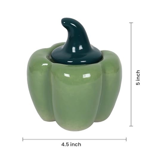 QIMACPLUS Ceramic Capsicum Decorative Pickle Jar Multipurpose Aachar & Masala Storage Jars for Kitchen and Dining Table - Stylish Food Storage Solution Set of 1-500 ML (Green) - Image 3