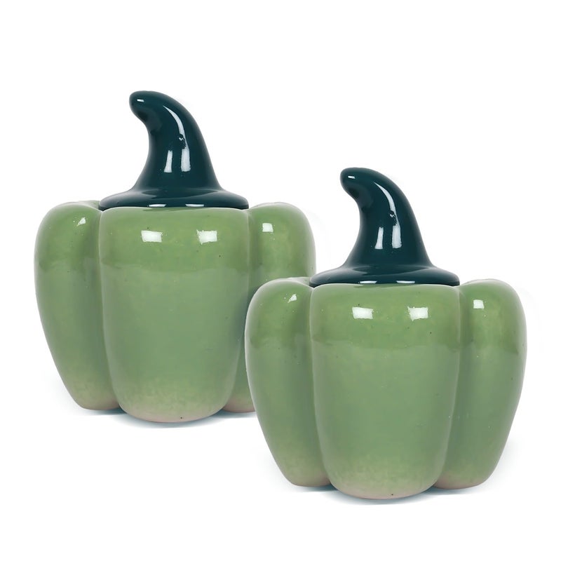QIMACPLUS Ceramic Capsicum Decorative Pickle Jar Multipurpose Aachar & Masala Storage Jars for Kitchen and Dining Table - Stylish Food Storage Solution Set of 1-500 ML (Green) - Image 5
