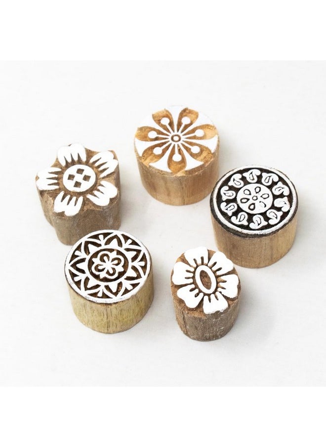 Hashcart Hashcart Wooden Indian Traditional Design Printing Stamps | Set of 5 | Blocks for Printing Saree Border/Dresses/Craft Card Making/Scrapbook/Clay Pottery  - Image 1