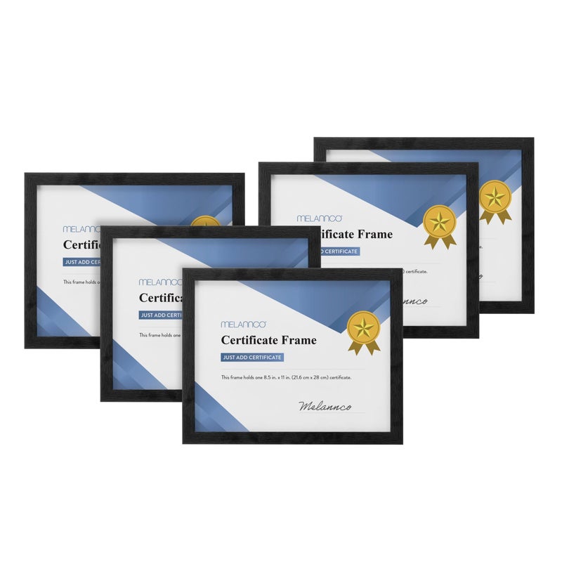 MELANNCO Certificate Frame  Each Frame Displays One 8.5x11 Inch Document  Certificate or Diploma  12x0.6x9.6 Inch  Set of 5  Black